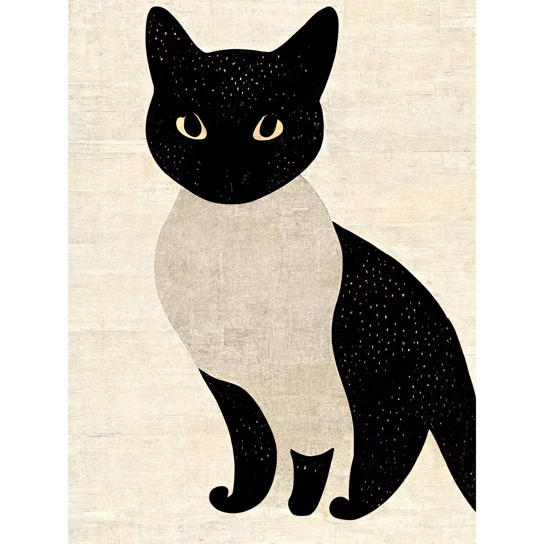Woodblock Cute Black And White Cat Japanese Ukiyo-e Large Wall Art ...