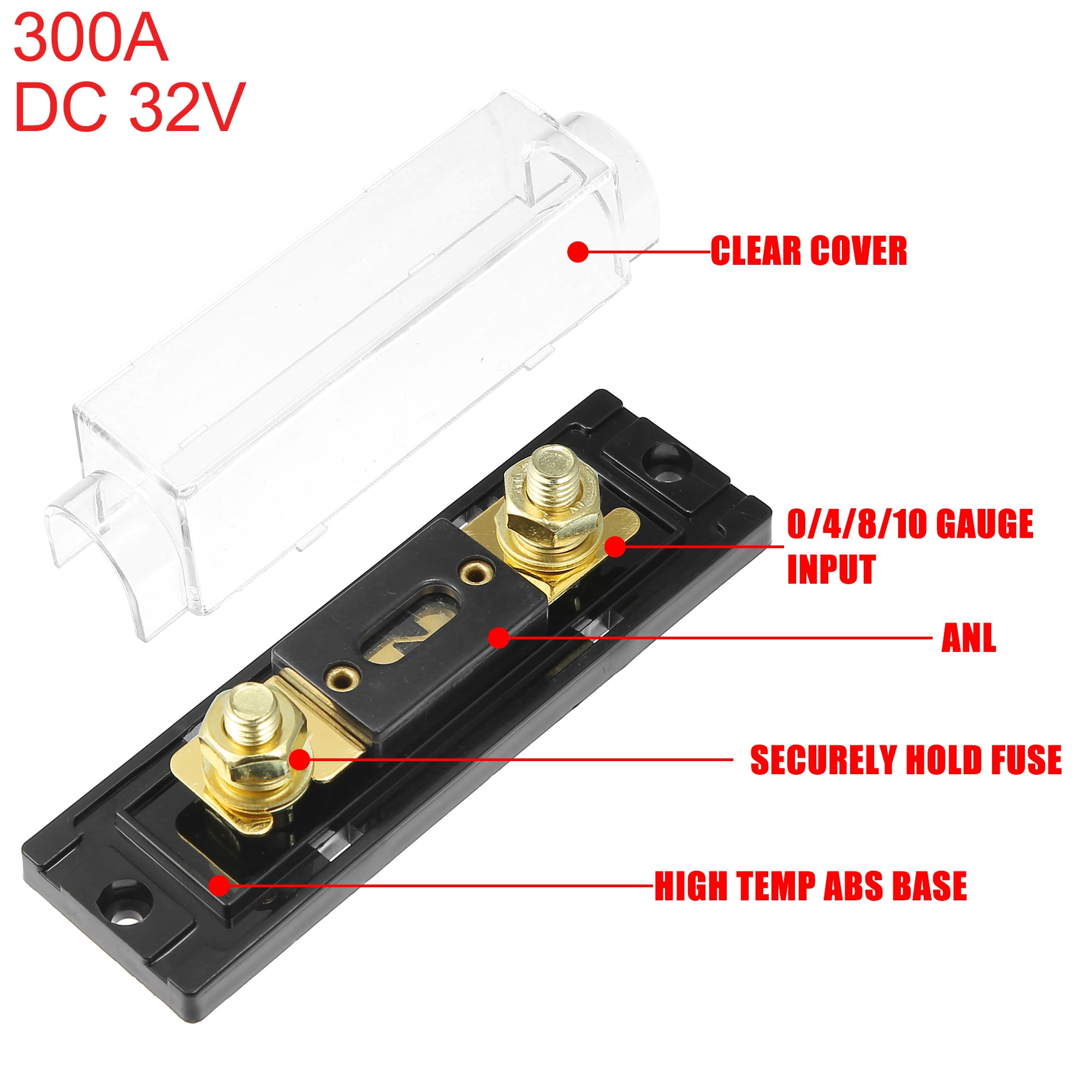 5pcs 300 Amp Fuse 0 4 8 10 Gauge Inline ANL Fuse Holders Clear Black Fuse Block for Car Audio Video Stereo
