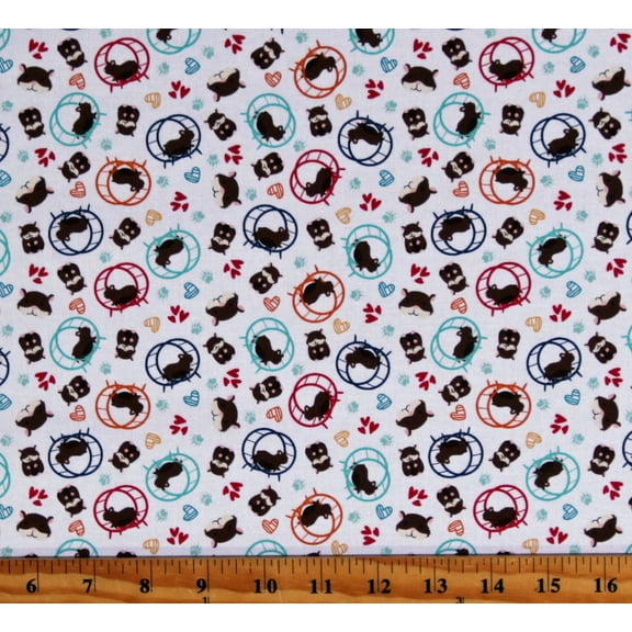 Cotton Hamsters Hamster Wheels Animals Hearts Pets Lori Whitlock White Cotton Fabric Print by the Yard (C13654-WHITE)