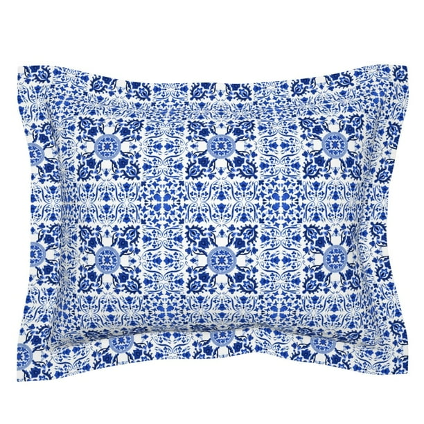 Cotton Sateen Flanged Edge Sham, Standard - Sweet Folk Art Tile Blue White Scandinavian Floral Print Custom Bedding by Spoonflower - Walmart.com Cotton Sateen Flanged Edge Sham, Standard - Sweet Folk Art Tile Blue White Scandinavian Floral Print Custom Bedding by Spoonflower - Walmart.com