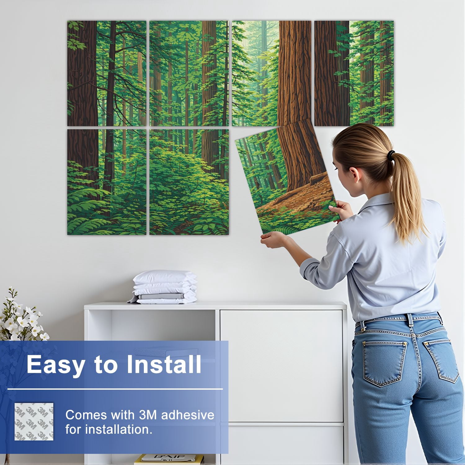 8 Pack Art Acoustic Panels Sound Absorbing Redwood forest Decorative Soundproof Wall Panels Self Adhesive for Nursery Game Room Bedroom 48"x32"
