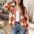 thumbnail image 2 of Women Y2k Cardigan Sweaters Argyle Long Sleeve Open Front Knitted Sweaters (Red L), 2 of 5