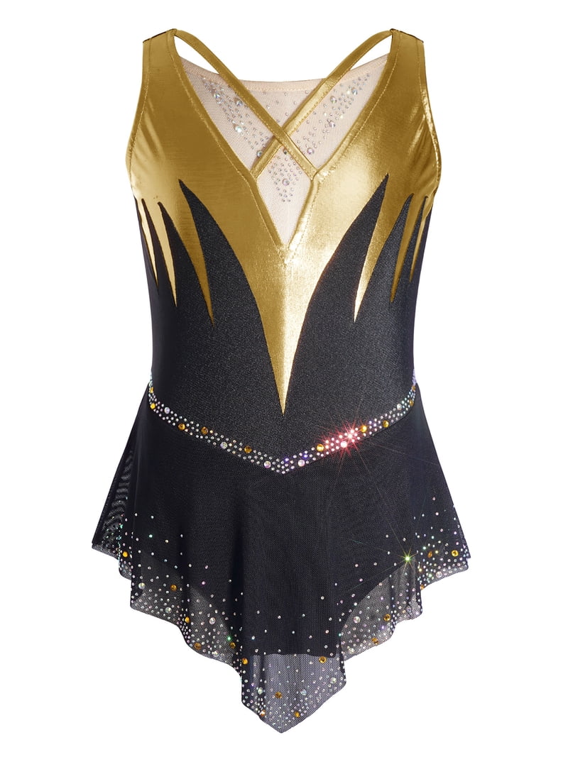 black and gold figure skating dress Black Gold Ice Skating Dress, Classical Music Costume, Figure Skating Apparel