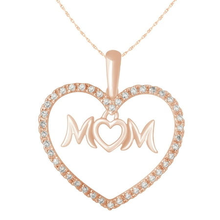 Diamond Mom Heart Pendant in 10 Karat Rose Gold