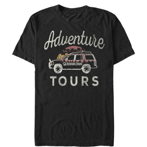 Men's Jurassic Park Adventure Car Tours Graphic Tee Black Large