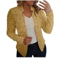 thumbnail image 3 of Dazajoo Women Shiny Sequin Open Front Cardigan Blazers Sparkly Long Sleeve Cardigan Party Club Suit Jacket,Gold,XL, 3 of 7