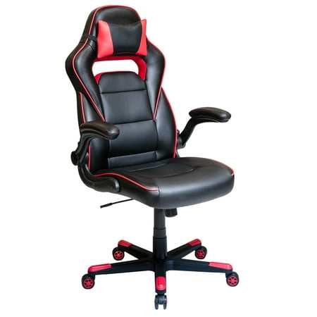 Techni Mobili Adjustable Office Chair with Detachable Headrest Pillow and Flip Up Arms, Red (The Best Office Chairs 2019)