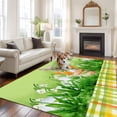 thumbnail image 2 of 8'x10' Area Rugs, Easter Bunny Indoor Outdoor Area Rug for Living Room Bedroom, Spring Green Garden Floral Botanical Plaid Washable Bathroom Rugs Kitchen Floor Carpet Mats Home Decor Aesthetic, 2 of 8
