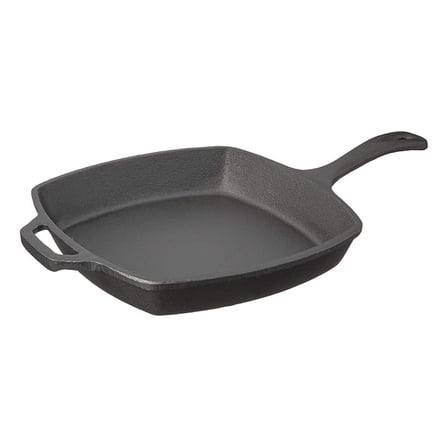 Cast Iron Skillet 10.5" Pre-Seasoned Square Grill Pan - Oven, Induction & Electric Stove Top Safe - Black Non-Stick Skillet for Searing, Baking & Frying