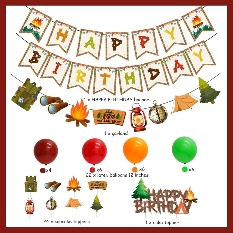 Banner Decorativo Happy Camper Per Feste A Tema Campeggio – 185,9 X 39,9 Cm, Con Corda, Per Compleanni E Baby Shower