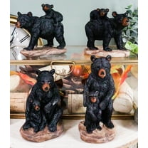 Ebros Western Rustic Black Mama Bear Playing W/ Baby Cub Set Of 4 Mini Figurines