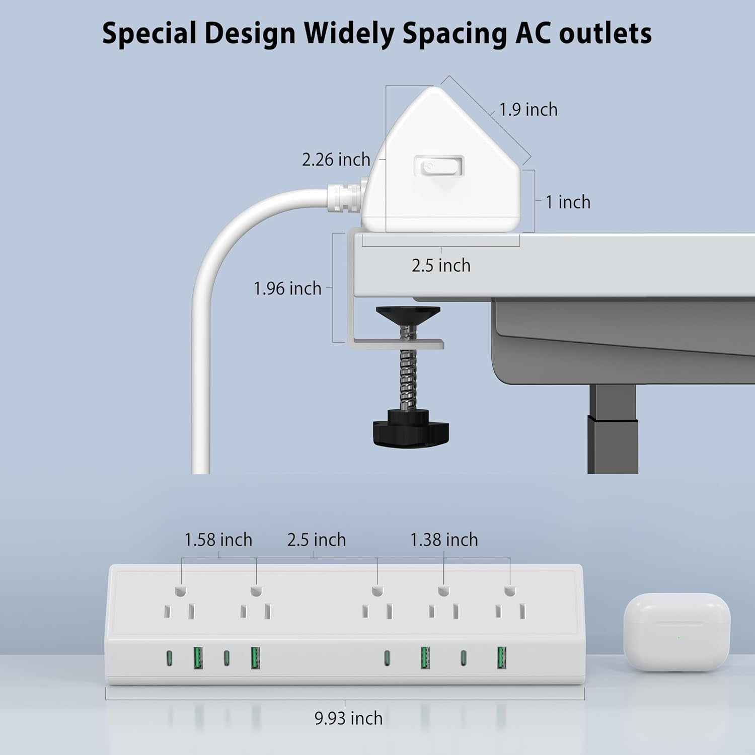 45W Fast Charging Station Desk Clamp Power Strip with 4 USB-C & 4 USB-A Ports, Surge Protector, 1875W Extension Cord, 6 FT, ETL Listed for Home Office Dorm, White