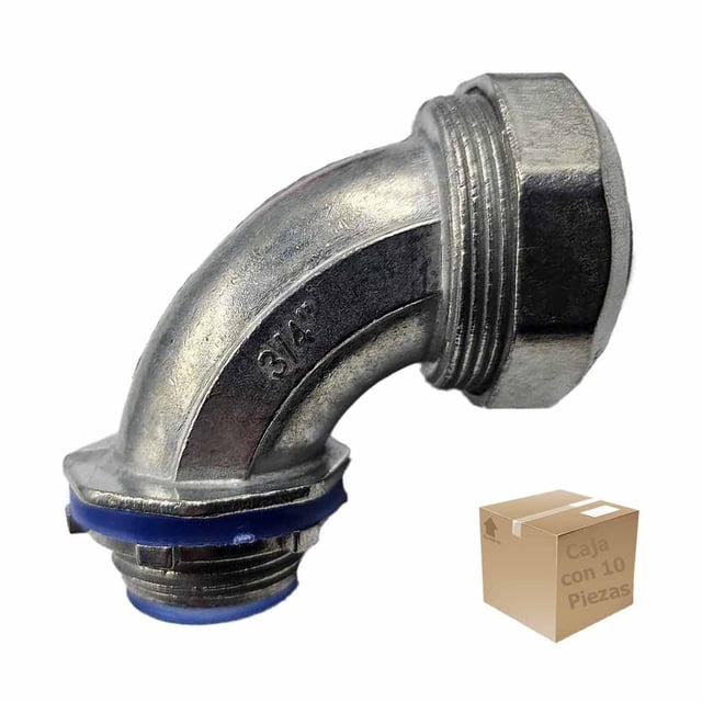 10 Pzs Conector Curvo P/ Tubo Liquidtight Aluminio 3/4 Pulg gris 3/4 pulgadas