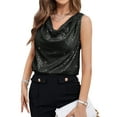 thumbnail image 3 of Hibeli Women's Sparkly Sequin Cowl Neck Draped Front Glitter Sleeveless Tank Top, 3 of 5