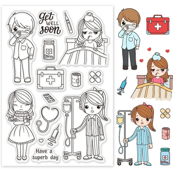 Nurse's Day Silicone Clear Stamps Get Well Transparent Stamps for Holiday Greeting Cards Making DIY Scrapbooking Photo Album Decoration Paper Craft Mixed Color 1sheet