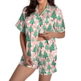 thumbnail image 2 of Pyjama pour Femmes en Satin de Soie à Imprimé Graphique, Mignon, Tenue de Nuit, Boutons, Hauts à Manches Courtes, Ensembles de Shorts, 2 of 5