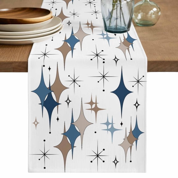 Blue Brown Diamond Table Runner 48 Inches, Modern Geometric Middle Century Bed Runner Dresser Scarves Tabletop for Indoor Outdoor Parties/Ceremony/Banquet, 13" x 48"