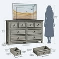 thumbnail image 6 of Holliwill Farmhouse 4 Pieces Bedroom Furniture Set, Wide 8 Drawer Dresser, Tall 6 Drawer Dresser and 2 Drawer Nightstand with Open Shelf & Charging Station, Grey, 6 of 12