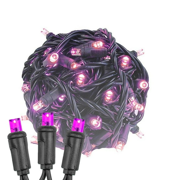 Novelty Lights 25ft Christmas String Lights, 50 Pink LED Bulbs on Black Wire, 6" Spacing, Connectable Indoor Outdoor Commercial Grade Lighting for Holidays Patio Weddings