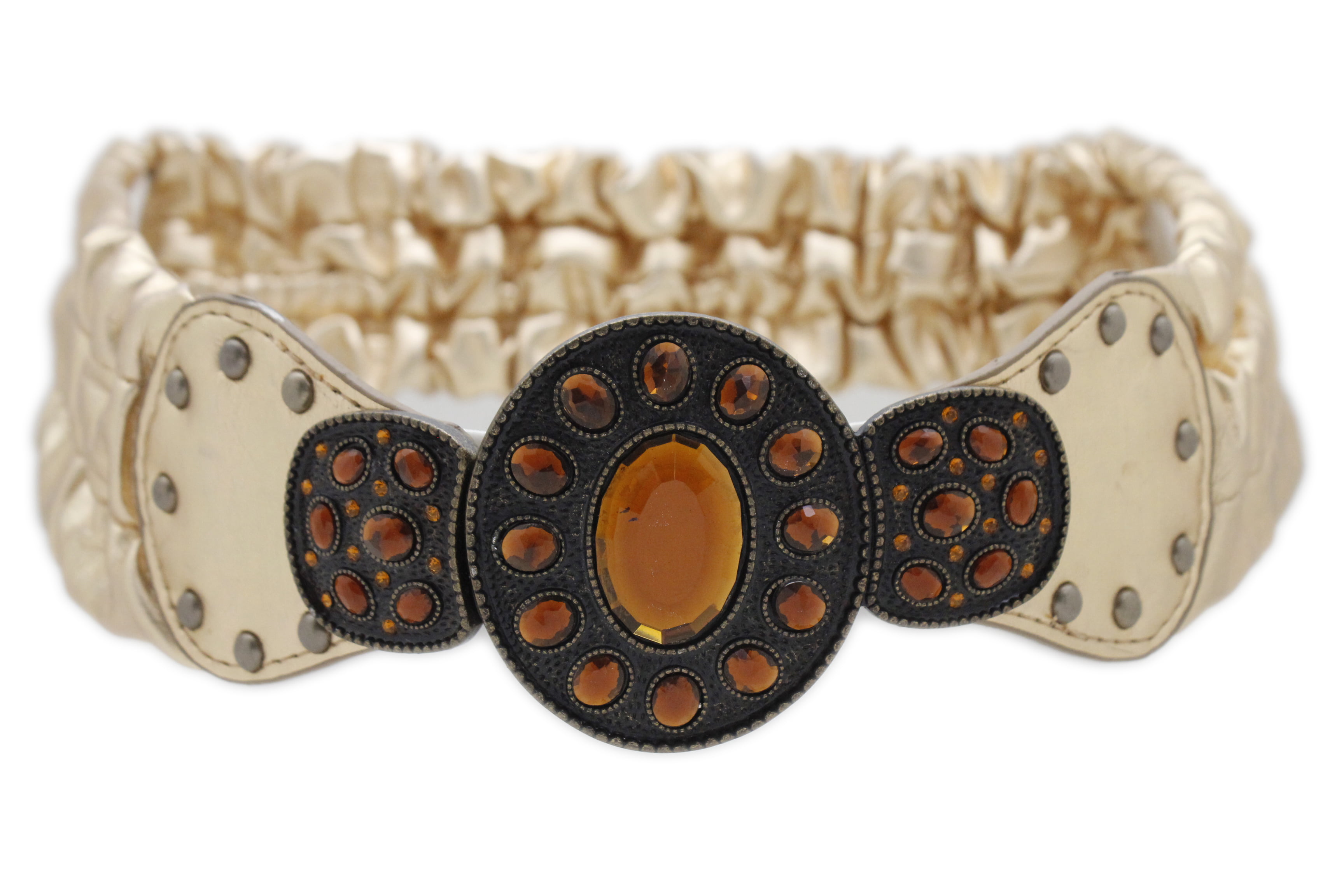 TFJ Women Brown Braided Wrap Tie Belt Silver Metal Chain Antique Gold Ethnic M L XL