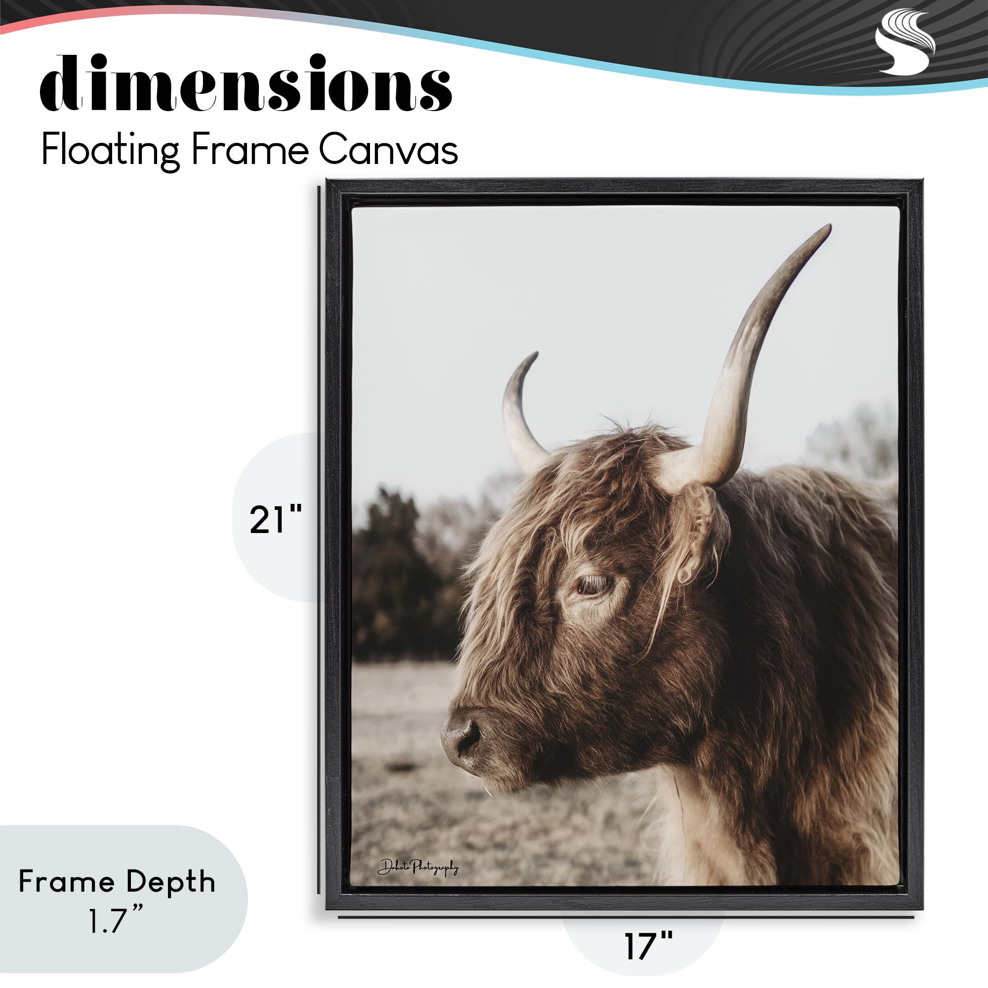 Stupell Industries Horned Cattle Peering Black Framed Floater Canvas Wall Art, design by Dakota Diener