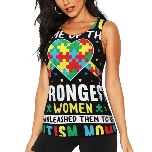 Balery I Love With Autism Camiseta sin mangas estampada ligera para mujer, tops de entrenamiento sin mangas, camisetas de yoga transpirables de secado rápido.-Large