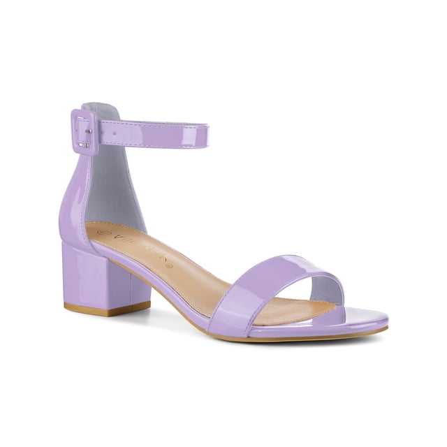 BLISSFUL STEP Women's Shoes Open Toe Block Heel Ankle Strap Sandals Purple 9.5
