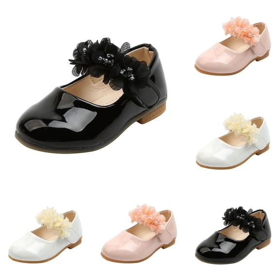 LYHaoo Mary Jane Girls Flats Dress Shoes Soft Insole Ankle Strap Flower Girl School Shoes for Wedding Party,Black,Sizes 6.5(5.31") Toddler