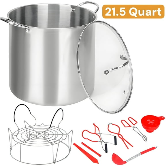 AIWFL 21.5 QT Stainless Steel Canning Pot with Rack and Lid, Water Bath Canner with 7 Pcs Tools, Canning Supplies Kit for Beginner, Home and Kitchen