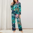 thumbnail image 3 of Kll Watercolor Mandala Print Women'S Long Sleeve Pajamas With Pants Sleepwear Loungewear 2 Set-Large, 3 of 9