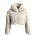 thumbnail image 2 of Miluxas Faux Plush Coat for Women with Hood Solid Cropped Coats Fleece Short Warm Jackets Plus Size Winter Coats for Women White XL(XL), 2 of 3