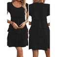 thumbnail image 2 of Robes Élégantes en Mousseline pour Femmes, à Volants, à Étages Superposés, Col Ras du Cou, Manches Volantées, Robe Midi Fluide pour Cocktail et Fête, Noire, TTG, 2 of 5