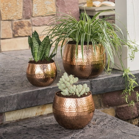 - Belham Living Auburn Hammered Copper Planters - Set of 3