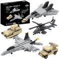 thumbnail image 1 of Apostrophe Games 5 juegos de bloques de construcción militares (728 piezas) F/A-18 Hornet, F-14 Tomcat Fighter Jet, AH-64 Apache Helicopter, M2 Bradley Tank y Humvee Avenger, 1 of 5