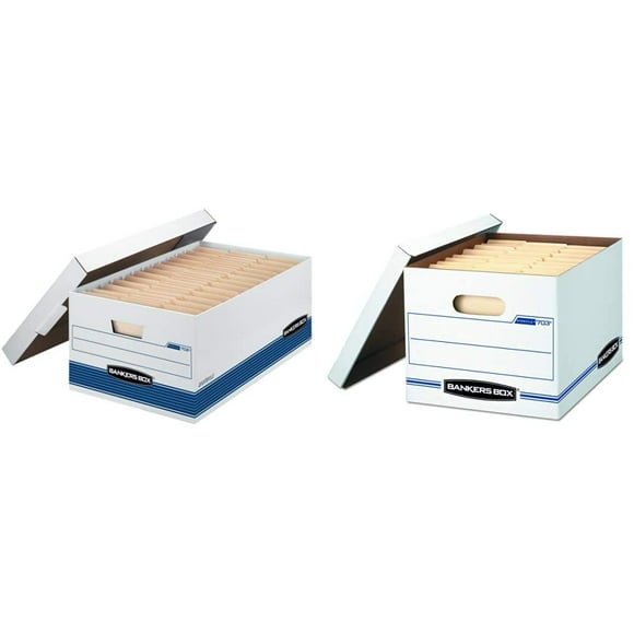 Bankers Box Fellowes 00702 Store/File Medium-Duty Storage Boxes with Lift-Off Lid, Legal, 12 Pack (00702) and Bankers Box STOR/FILE Boxes With Lids F