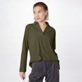 thumbnail image 2 of MIXUE Womens Summer Tops Solid Color Stand Collar V Neck Long Sleeve Fashion Casual Shirts For Women Tee Shirts Activewear,Green,M, 2 of 3