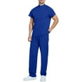 thumbnail image 3 of Men's Workwear Scrubs 2-Piece Set, Comfortable Solid Color Short Sleeve Top and Pants, Nursing Uniform For Healthcare Professional Duty,Royal Blue,M, 3 of 7