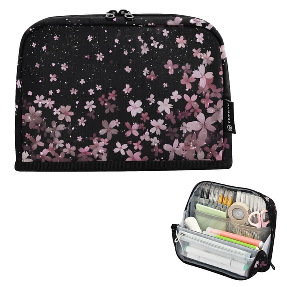 ALAZA Falling Cherry Blossoms Pencil Case Pen Pouch Bag Large Capacity Organizer