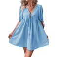 thumbnail image 1 of Vestido Informal de Verano 2025 para Mujer, de Corta, Corte A, con Lazo y Lazo Al Frente, Estilo Babydoll, Holgado y . Azul M, 1 of 10