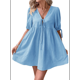 thumbnail image 1 of Vestido Informal de Verano 2025 para Mujer, de Corta, Corte A, con Lazo y Lazo Al Frente, Estilo Babydoll, Holgado y . Azul M, 1 of 10