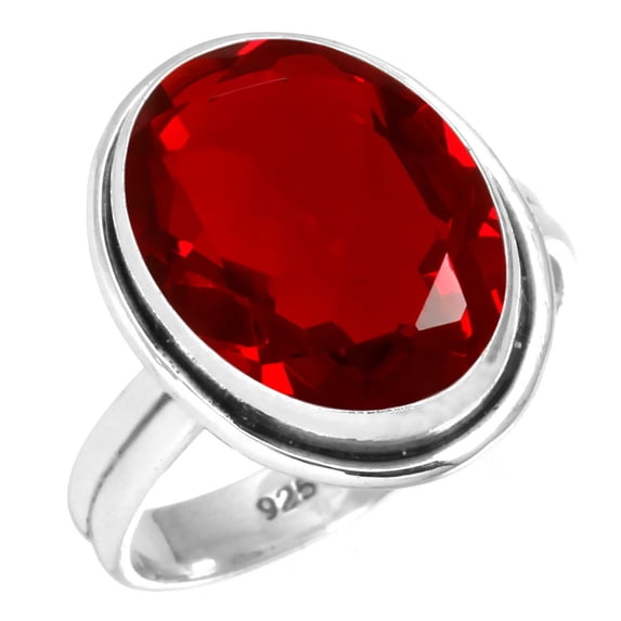 925 Silver Ring For Women - Girls Red Ruby Simulated Stone Silver Ring Size 12.5 July Birthstone Boho Silver Ring Size 12.5 Gift For Mother On Mothers' Day 925 Gemstone Silver Jewelry
