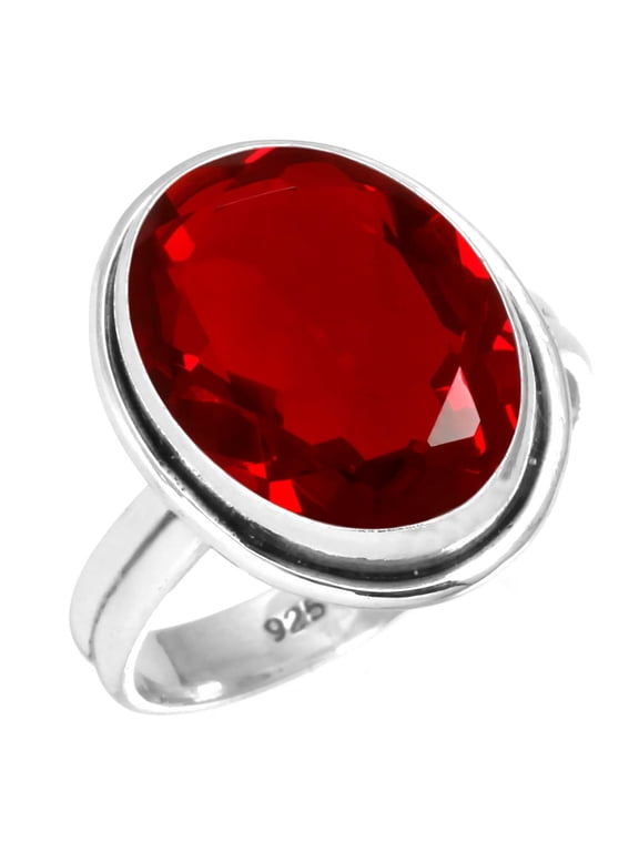 925 Sterling Silver Ring For Women - Men Red Ruby Simulated Gemstone Silver Ring Size 12 July Birthstone Costume Silver Ring Size 12 Halloween Gift For Wife 925 Silver Gemstone Jewelry