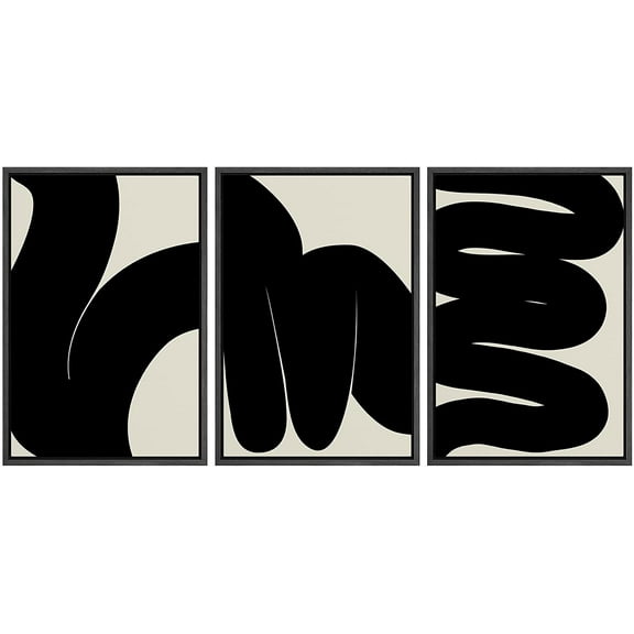 PixonSign Framed Canvas Print Wall Art Set Geometric Duotone Dark Brush Stroke Collage Abstract Shapes Illustrations Modern Art Boho Decorative for Living Room, Bedroom, Office - 24"x36"x3 BLACK