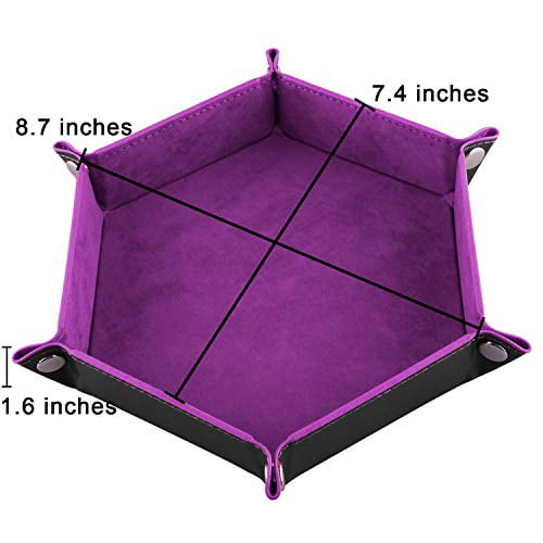SIQUK Double Sided Dice Tray Folding Rectangle PU Leather and Dark Violet Velvet Dice Holder 