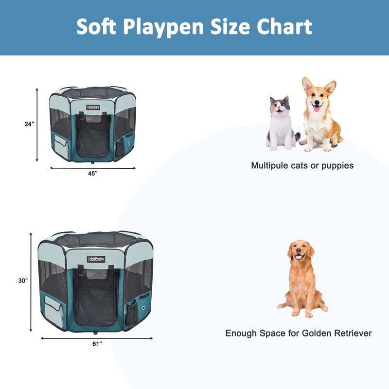 GOOPAWS Soft-Sided Dog & Cat Playpen, Teal, 61-in