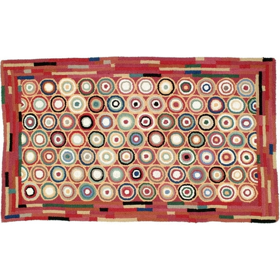 Rug Pennies Round 3x3 Green Blue Red Gold White/Cream Black Wool Cotton Cloth