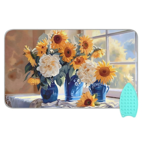 Sunflowers Roses in Vases Ironing Board Covers Heat Resistant Ironing Pad Mat Portable for Travel Washer Dryer Table