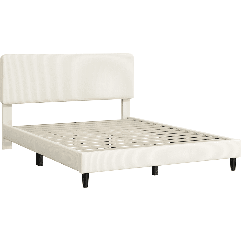 Renwick Full Size Upholstered Platform Bed with Adjustable Headboard, Beige