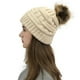 thumbnail image 2 of Gorro grueso de lana de punto cálido para mujer, gorro grueso con agujero para cola de caballo, gorro con botón, mezclas para soporte de máscaras, 2 of 8
