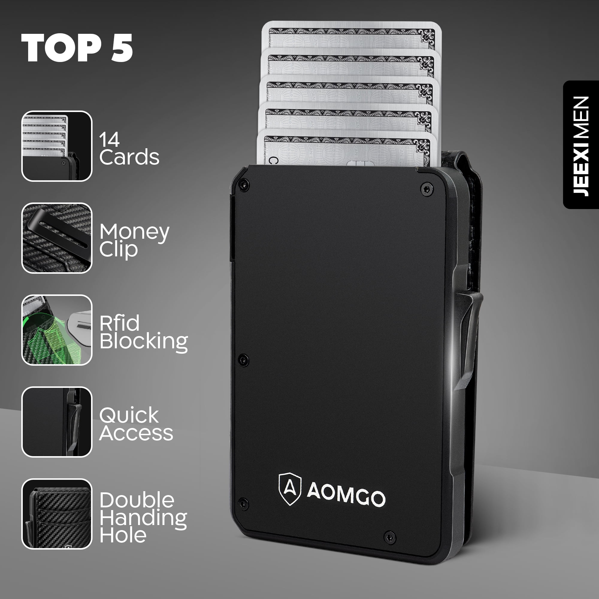 AOMGO Carbon Fiber Slim Wallet for Men - RFID Blocking Minimalist Bifold with Money Clip & Card Ejector | Holds 12 Cards, Cash | Front Pocket Leather Wallet, Secure Credit Card Holder for Travel